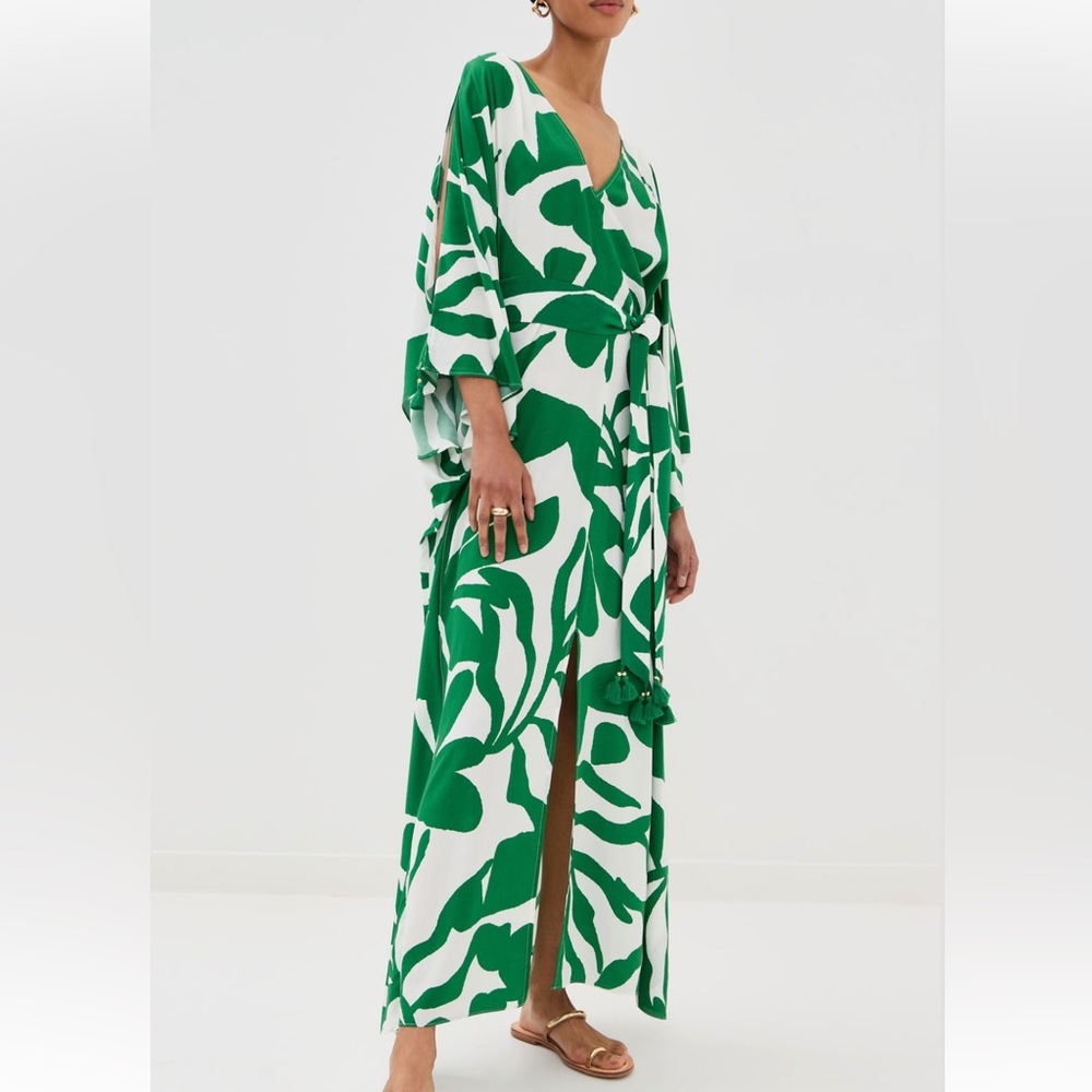 Green and White Renata Kaftan Maxi Dress